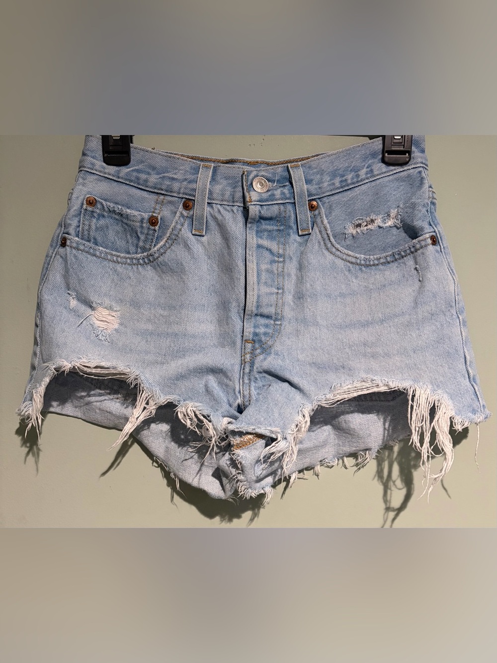 Levi 501 Button Fly Distressed Denim Shorts